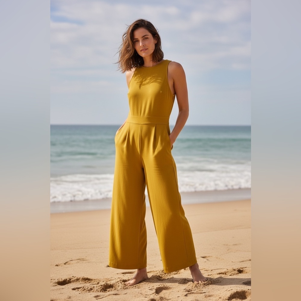 Gabrielle Union Elegant Mustard Sleeveless Jumpsuit